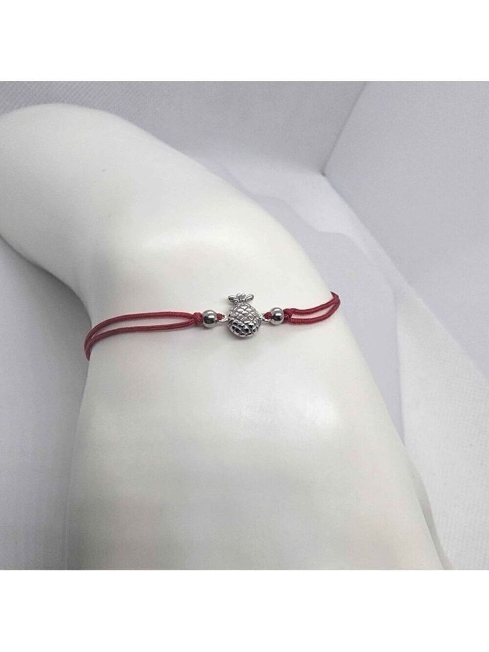 Sterling Silver 925 Pineapple Design With Red String Bracelet